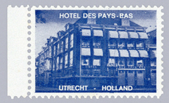 711203 Sluitzegel van Hotel des Pays-Bas, [Janskerkhof 10] te Utrecht, met een fotootje van het hotel.